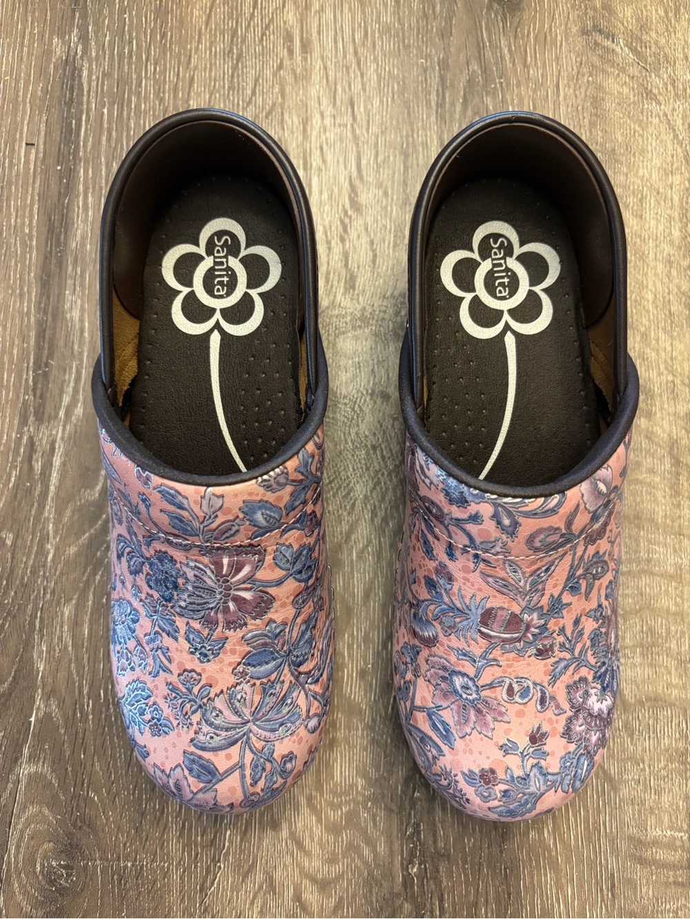 Sanita Pink and Blue Floral Slip-On Clogs -NWOT